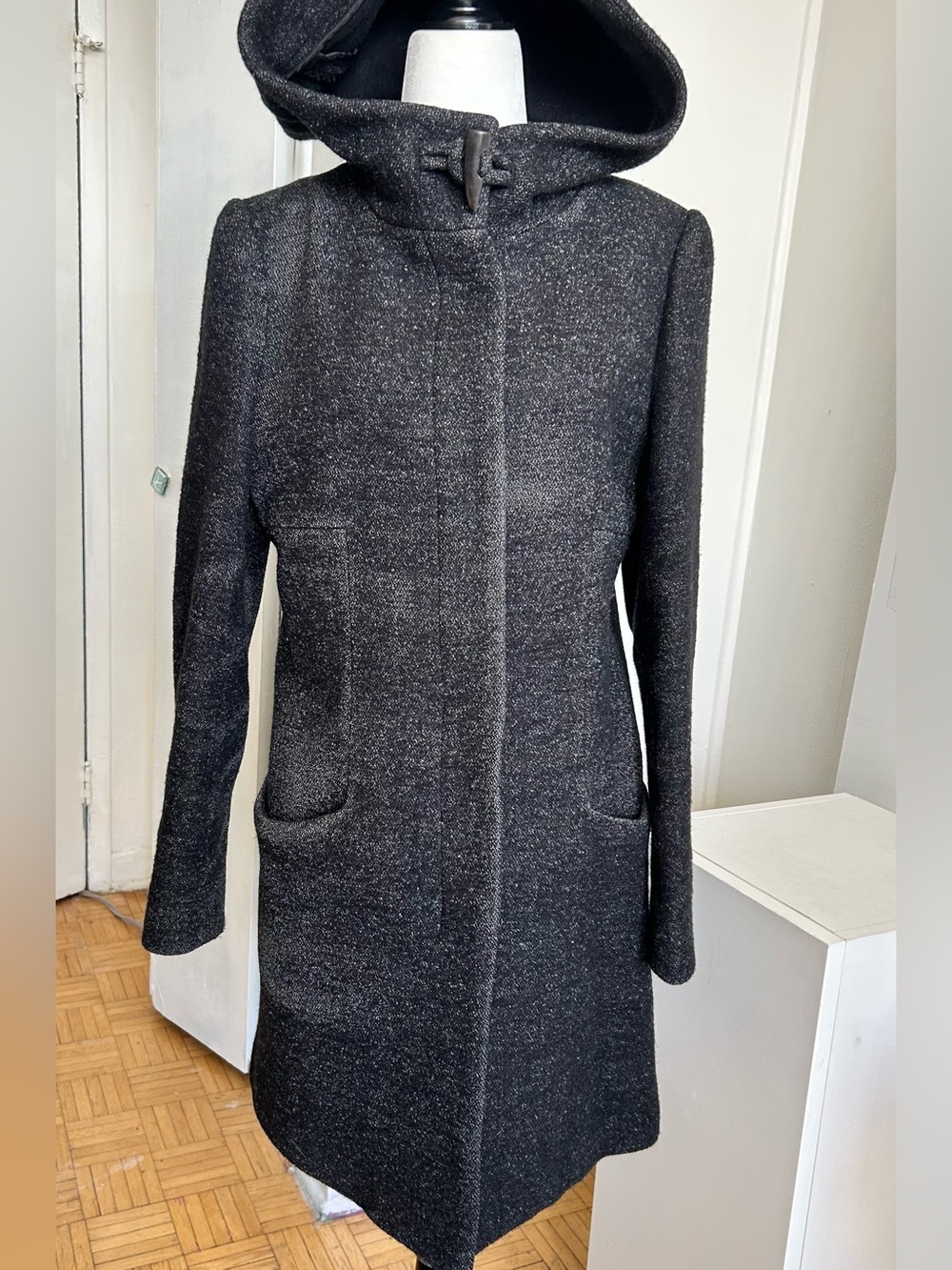 Aritzia Babaton Charcoal Hooded Wool Coat Italian Fabric Size M